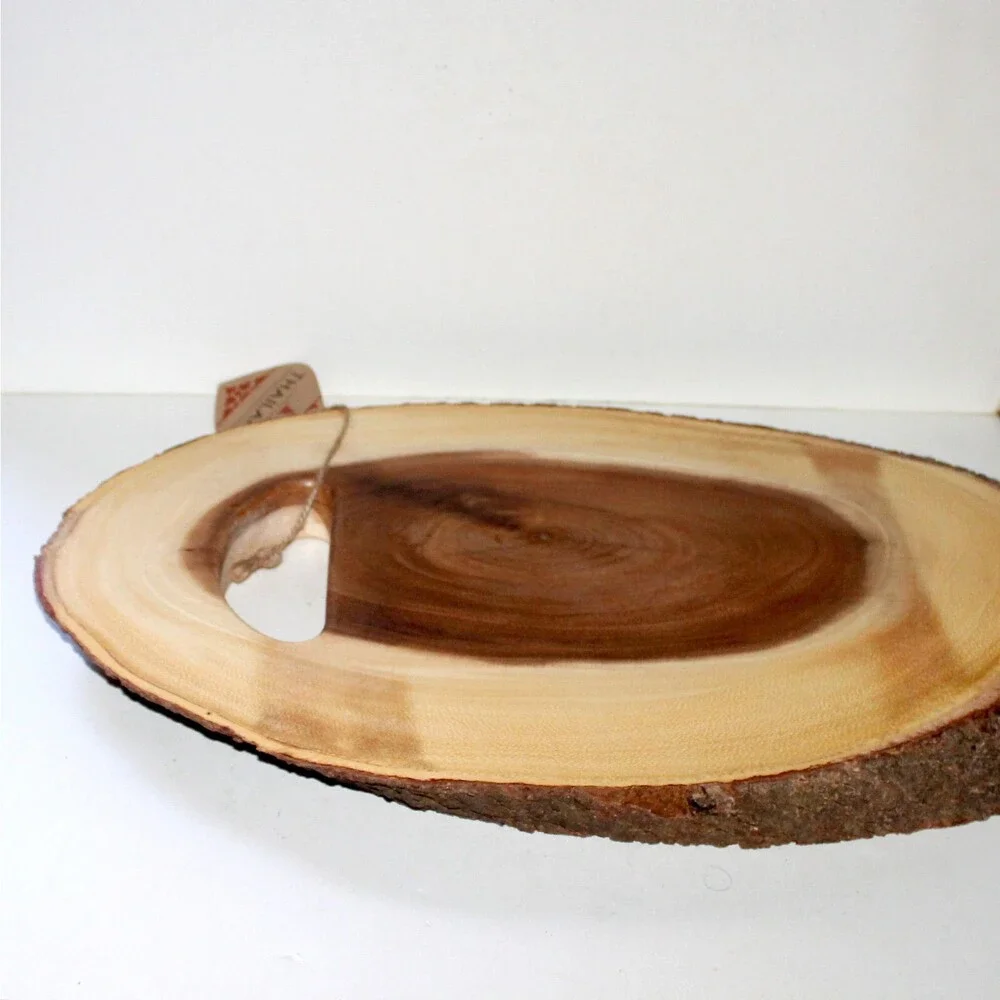 Large Cutting Serving Board Natural Wood Thailand rustic tree bark raw edge NEW